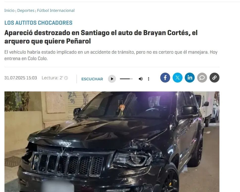 Medio uruguayo reacciona al accidente de Cortés.