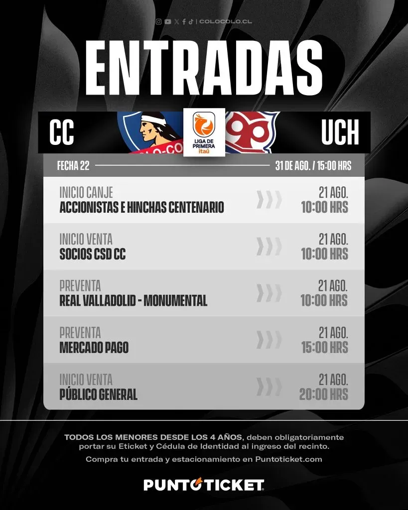 Colo Colo anuncia venta de entradas ante la U. Imagen: Colo Colo Oficial