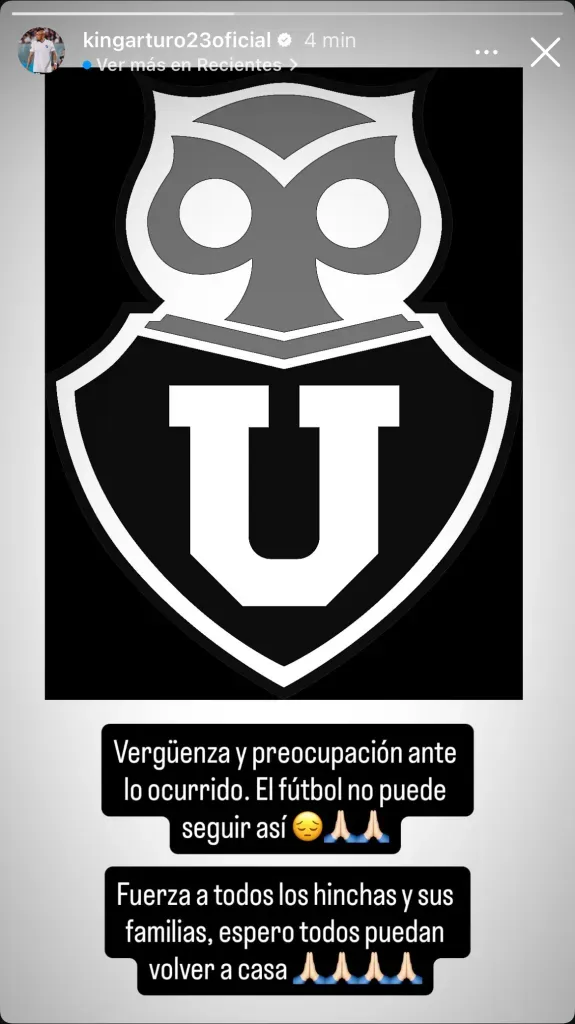 El mensaje de Arturo Vidal fue el primero en Colo Colo por lo ocurrido en Avellaneda.