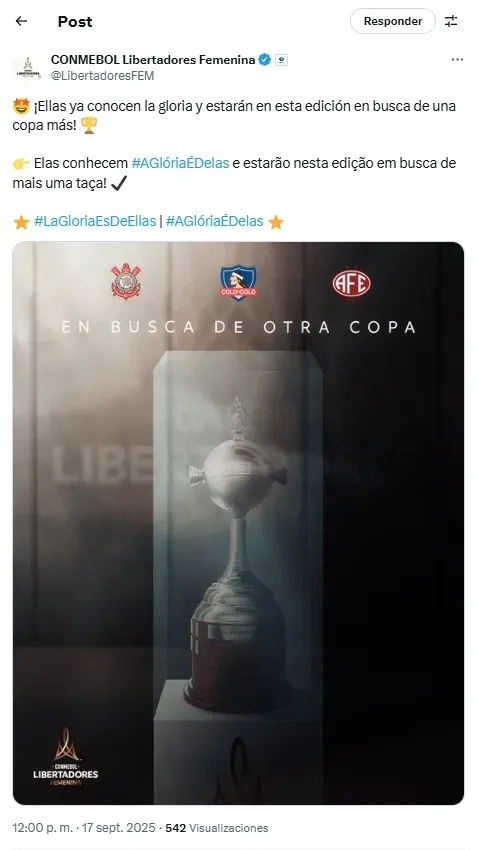 Publicación de la Conmebol en la Copa Libertadores femenina.