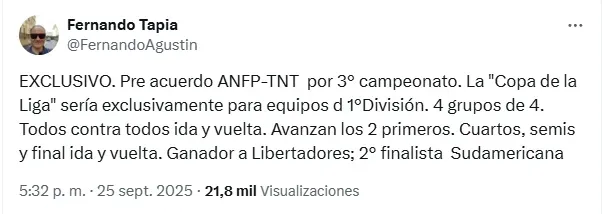 La publicación del periodista Fernando Agustín Tapia.