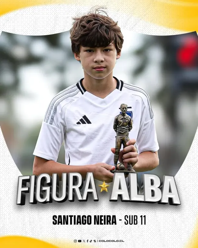 Santiago Neira, incluso, fue reconocido como la “Figura Alba” en las transmisiones del Fútbol Iniciación del Cacique. Foto: Colo Colo.