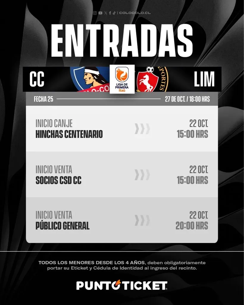 Entradas para el partido del lunes. (Foto: @ColoColo)