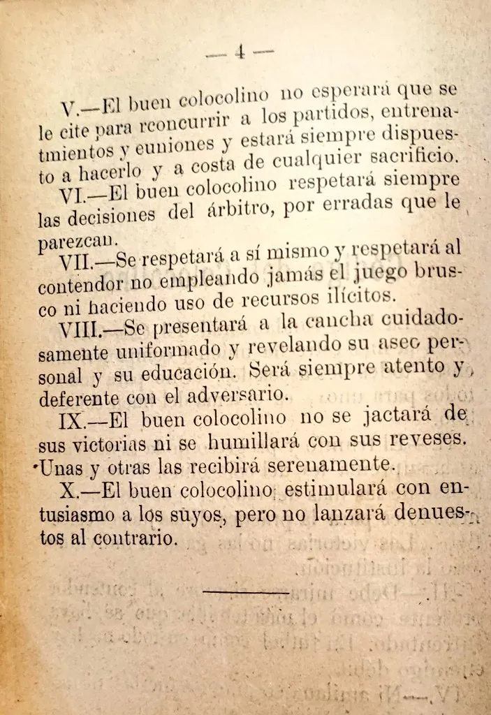 El Código del buen Colocolino. | Imagen: Historia de Colo Colo.