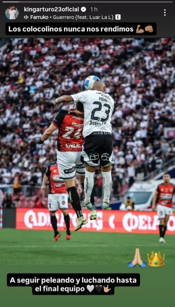 El mensaje de Vidal sobre el empate de Colo Colo.Imagen: Instagram de Arturo Vidal