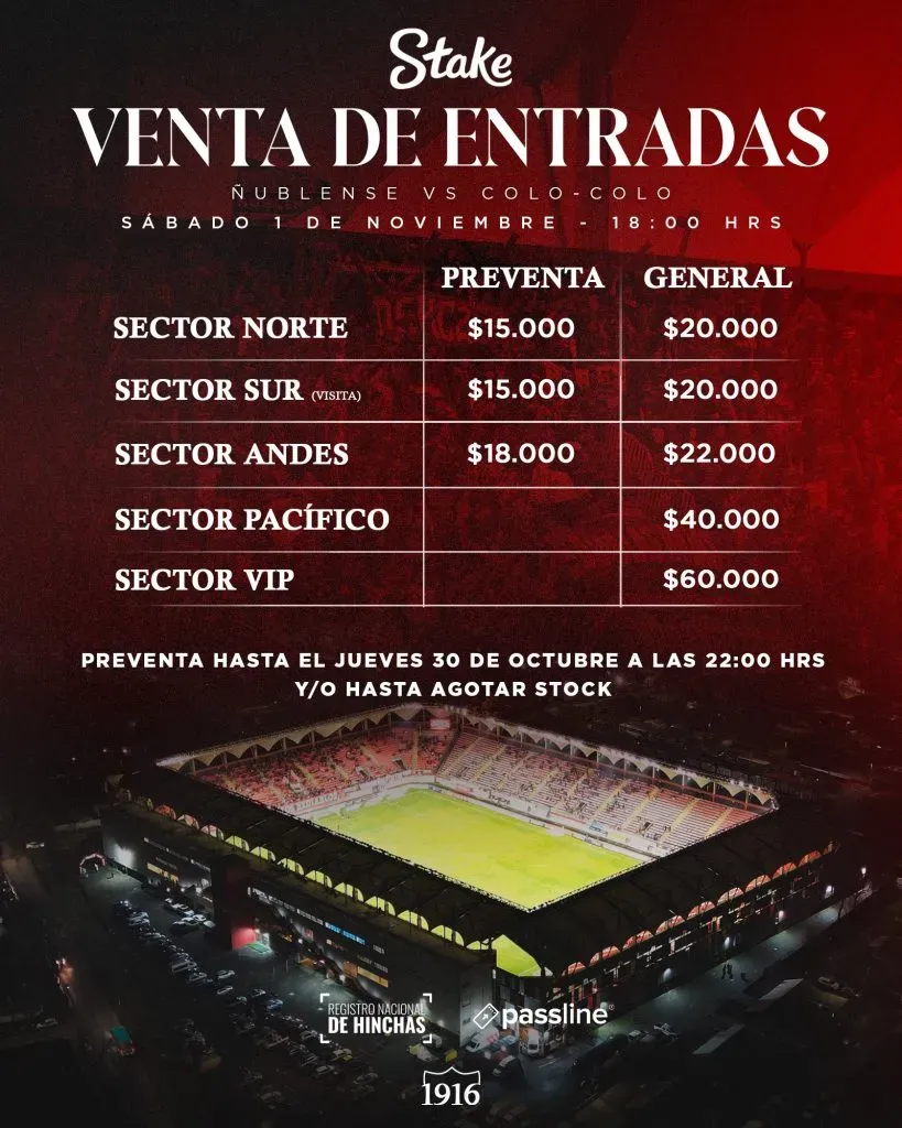 Información de las entradas en Chillán. (Foto: @nublenseSADP)