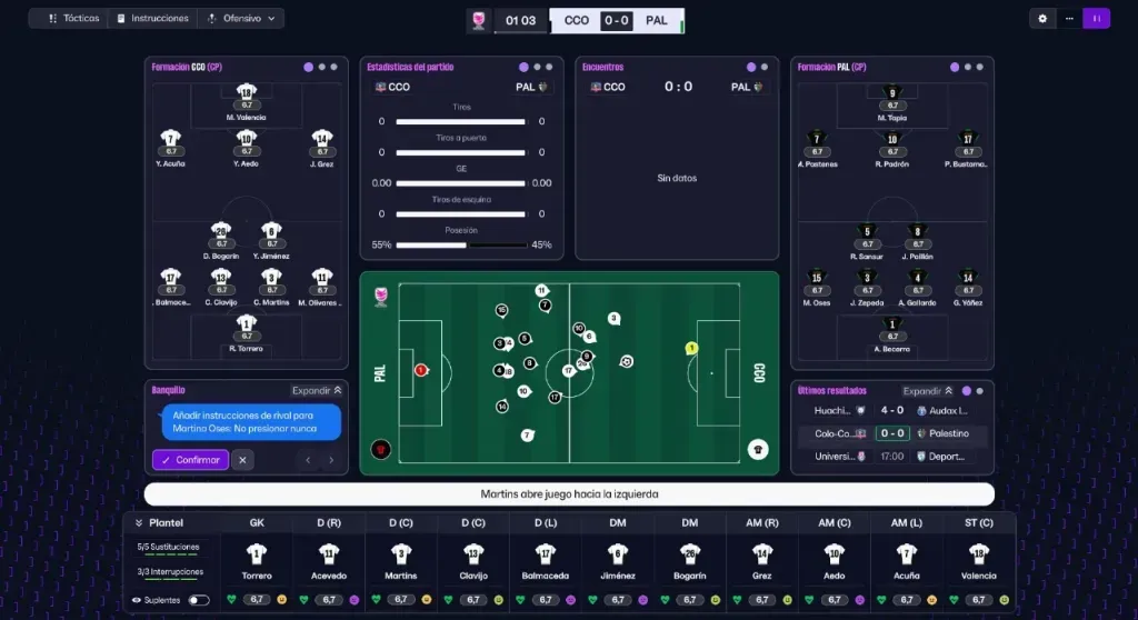 El panel de juego de FM26. Foto: Planeta Once/FM Research Chile.