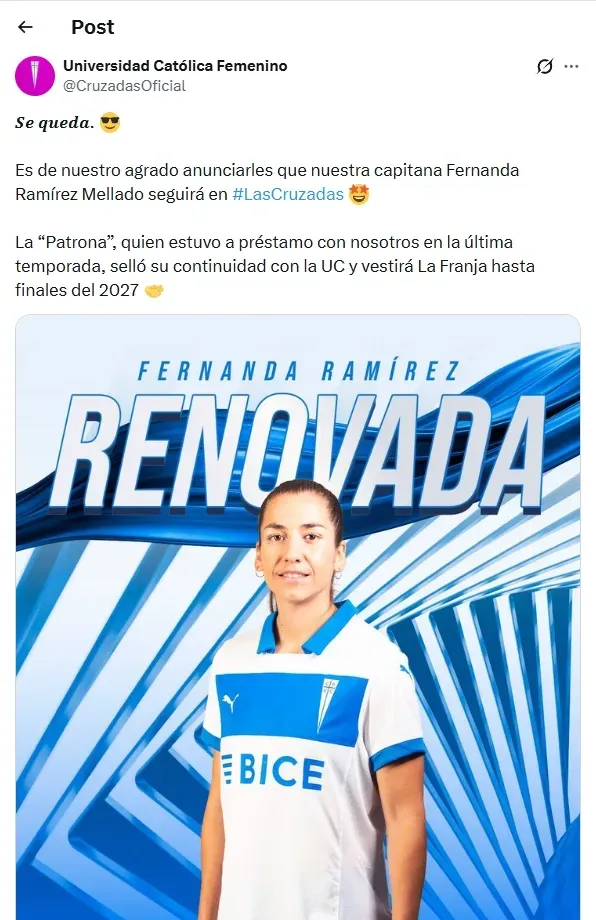 Fernanda Ramírez jugará en Universidad Católica hasta 2027.