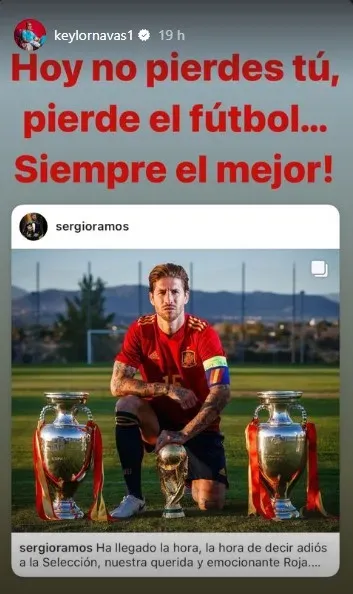 El mensaje de Keylor Navas a Sergio Ramos en Instagram