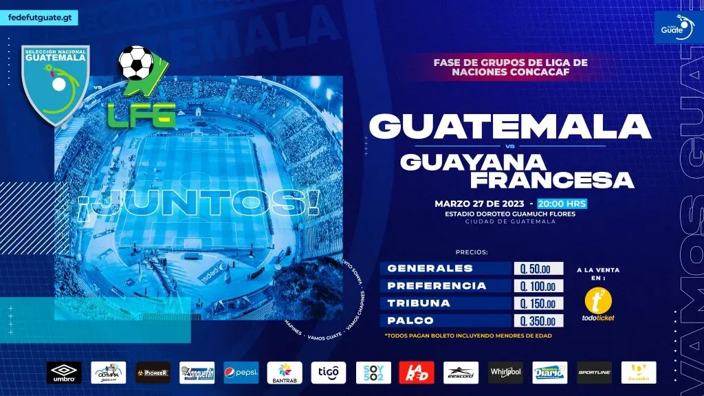 Los precios para ver a Guatemala contra Guayana Francesa (Foto: Fedefut)