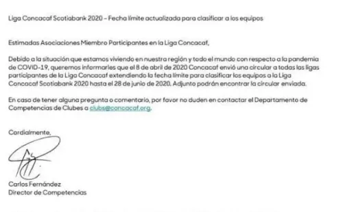 El comunicado oficial de la Concacaf.