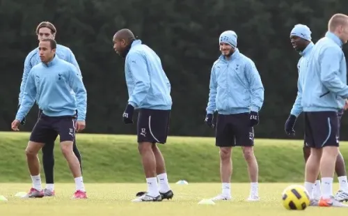Wilson Palacios y David Beckham en un entreno con el Tottenham