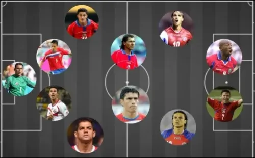 Keylor Navas. Christian Gamboa, Tuma Martinez, Giancarlo Gonzalez, Carlos Castro, Mauricio Solis, Walter Centeno, Wilmer Lopez, Bryan Ruiz, Rolando Fonseca, y Paulo Wanchope.