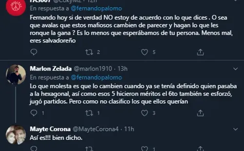 Algunos comentarios que recibió Palomo en su Twitter.