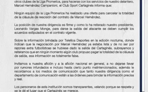 El comunicado de Cartaginés