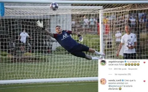 Los comentarios de Di María y de Wanda Nara en Instagram.