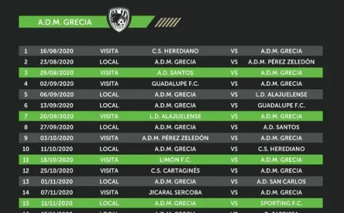 Fixture personalizado de Municipal Grecia. (UNAFUT)