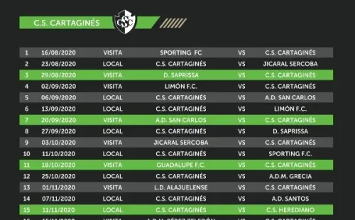 El fixture personalizado de Cartaginés (Fuente: Unafut)