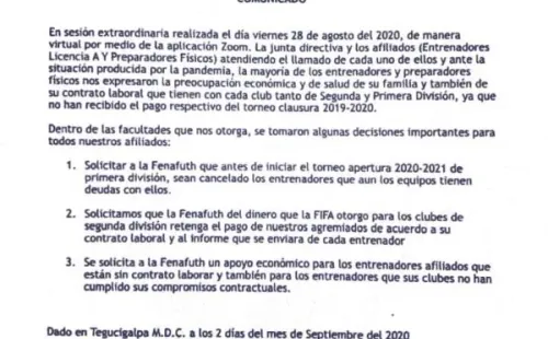 Carta presentada por el Conefh a Fenafuth