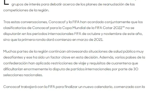 Concacaf confirmó la suspensión mediante un comunicado en su página web.