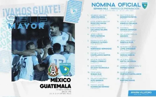Los convocados de Guatemala para el amistoso ante México. (FEDEFUT)