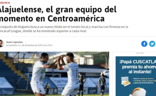 Diario AS elogió el gran nivel que está mostrando Alajuelense en este temporada.