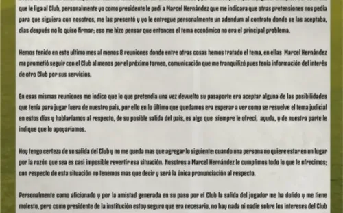 El comunicado que emitió el presidente de Cartaginés. (Twitter)