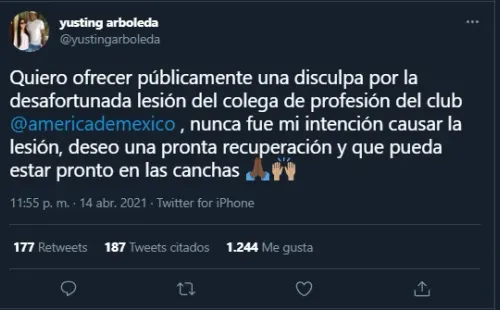 Yustin Arboleda ofreció disculpas / Foto: Twitter Yustin Arboleda