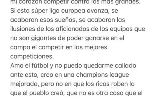 Mensaje de Ander Herrar en contra de la Superliga Europea / Ander Herrera Twitter