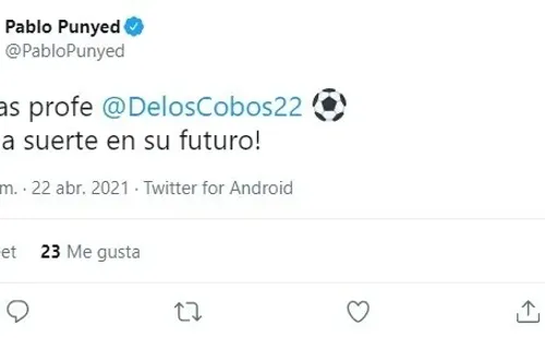 El mensaje de Pablo Punyed a De los Cobos por Twitter