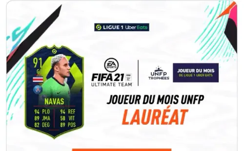 Ligue 1 anunciando a Keylor Navas como el 'mejor jugador del mes' de marzo