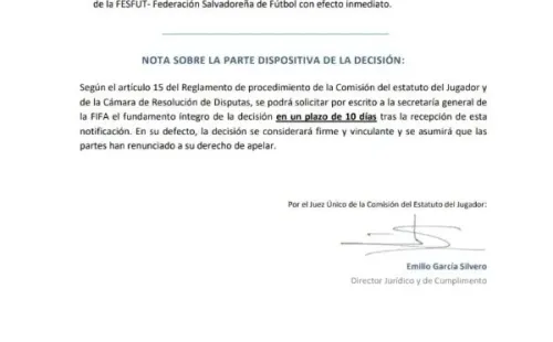 La carta de FIFA autorizando que Zavaleta sea convocado a La Selecta