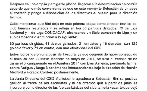 Comunicado por parte de Municipal