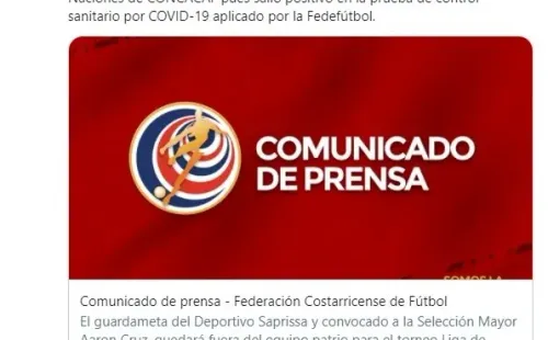 El comunicado de Fedefutbol anunciando la baja de Aaron Cruz