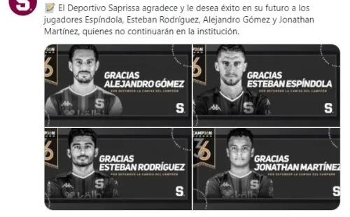 Saprissa anunciando sus cuatro bajas