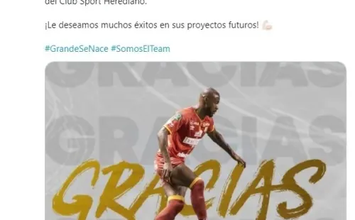 Herediano anunciando la partida de Leandro Barrios.