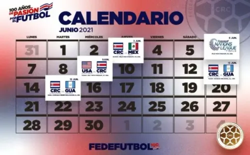 Calendario de junio de la Selección Costa Rica / Fedefut