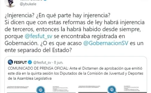 El primer tuit de Yamil Bukele respecto al comunicado de la Fesfut