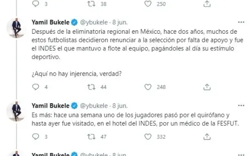 Los últimos tuits de Yamil Bukele respecto al comunicado de Fesfut