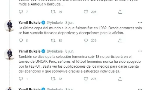 Varios tuits más de Yamil Bukele respondiendo a Fesfut