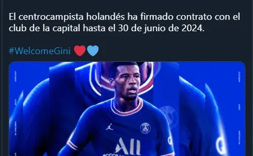 Wijnaldum nuevo jugador del PSG / Foto: PSG