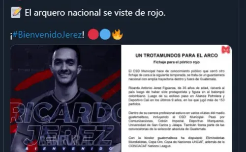 Ricardo Jerez fichó por Municipal / Foto: Municipal