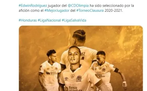 La Liga SalvaVida anunciando a Edwin Rodríguez como el MVP del Clausura 2021
