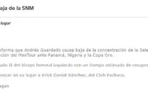 La FMF comunicando la baja de Andrés Guardado