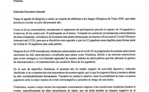 La carta enviada por Fenafuth a la FIFA