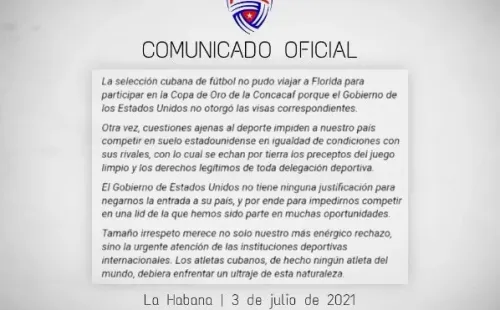 Comunicado Oficial de la Selección de Cuba