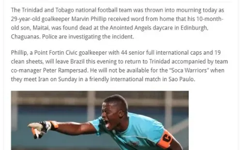 Nota de la época sobre el fallecimiento del hijo de Marvin Phillip