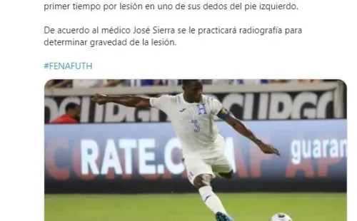 El tuit de Fenafuth respecto a la lesión de Maynor Figueroa