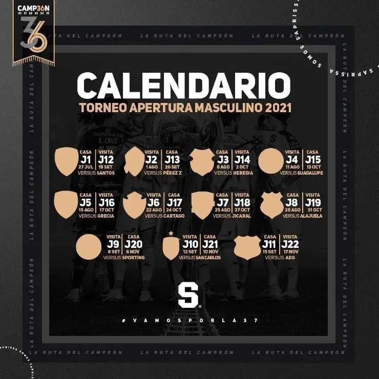 Todos los partidos del Saprissa en el Apertura 2021 (Fuente: Saprissa)