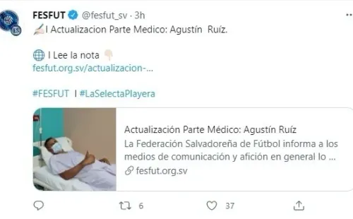 El tuit de la Fesfut con el parte médico de Agustín Ruiz
